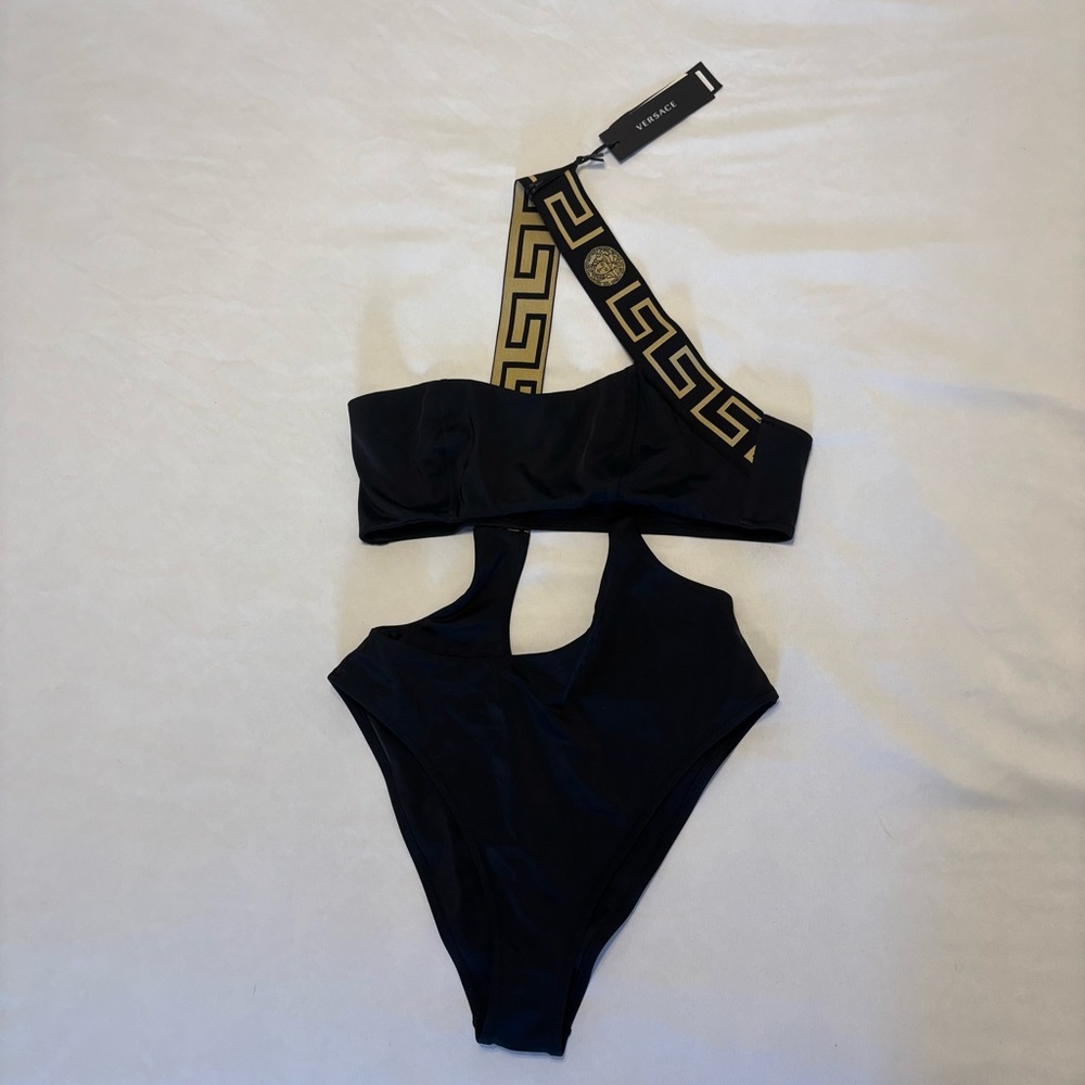 NWT Versace Black and Gold One-Piece Swimsuit